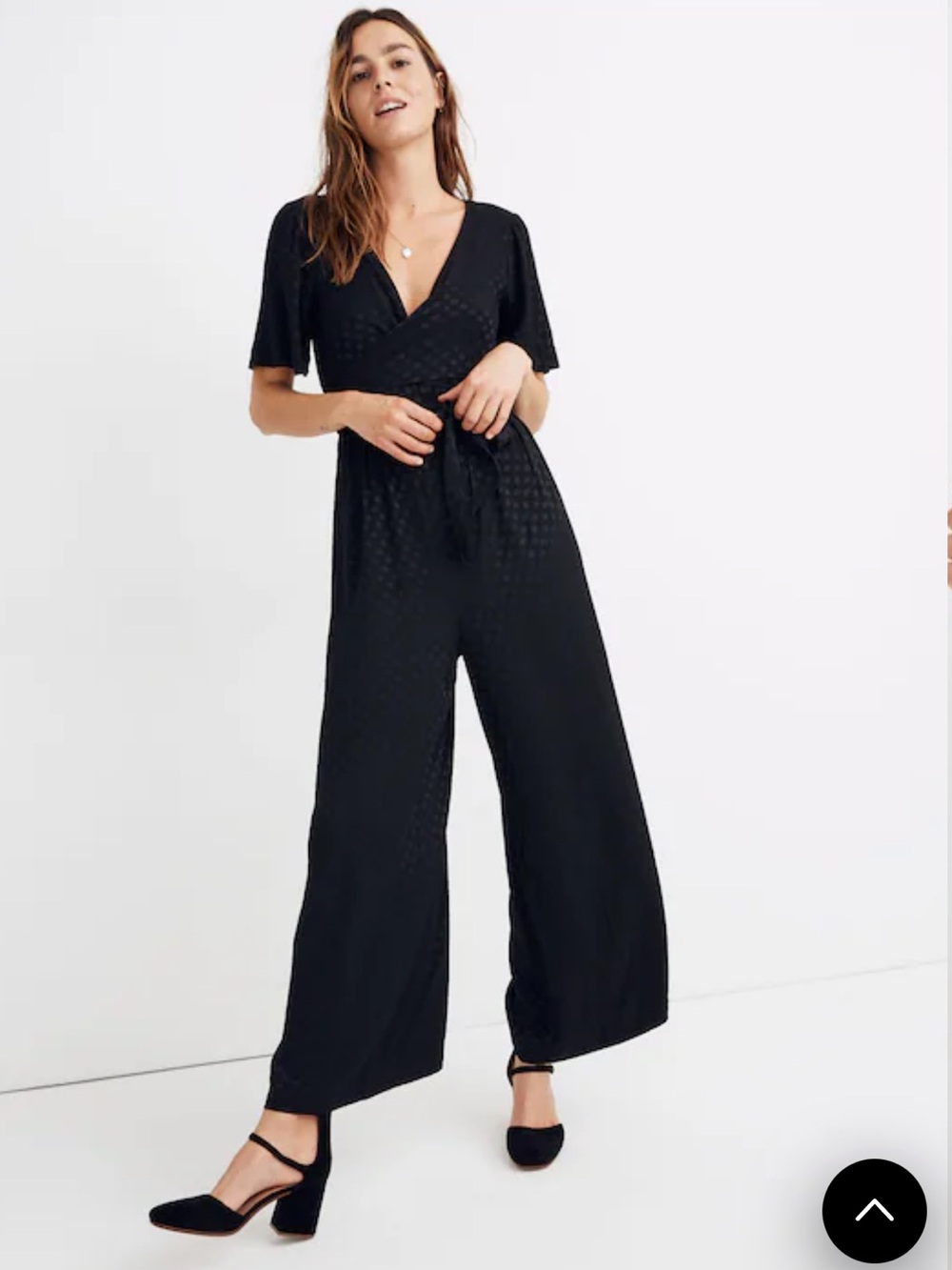 Madewell Wrap Front Tie Wide Leg Polka Dot Black Lightweight Jumpsuit, Size 2
